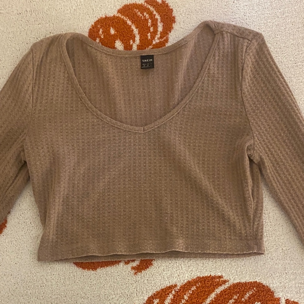 SHEIN Tan Textured Crop Top